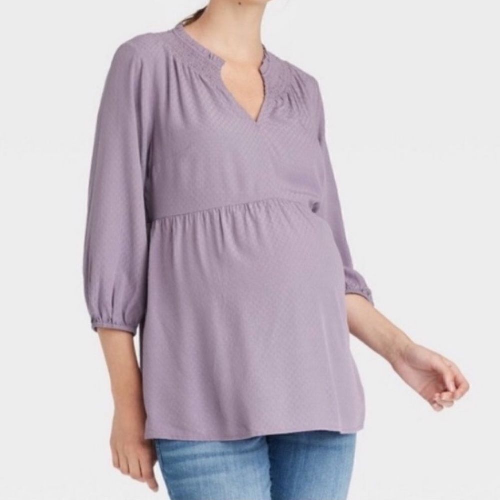 Isabel‎ + Ingrid Maternity Lavender Purple 3/4 Sleeve Blouse, Size M